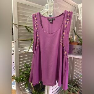 RockaRoll Cowgirl Light Magenta Embroidered Sleeveless Flared Top Size XS